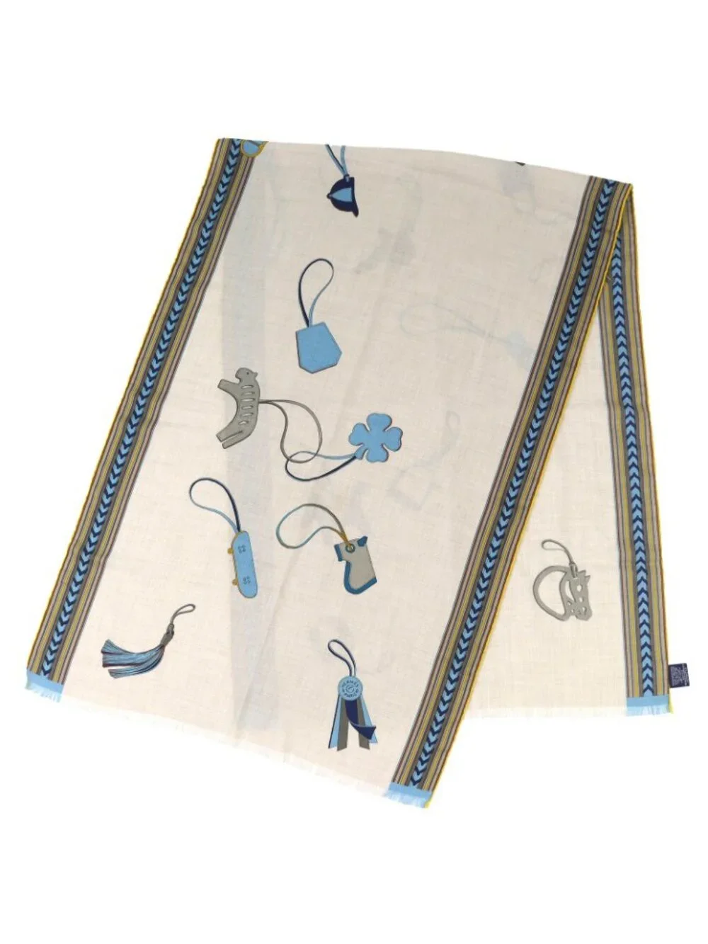 Hermes Rectangle Brides ET Gray Bridle And Charm Cashmere Silk Fringe Scarf